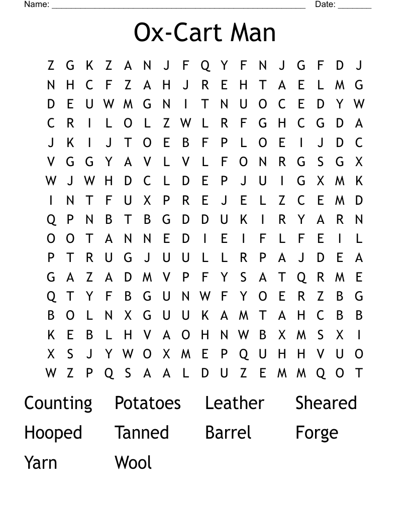 Ox-Cart Man Word Search