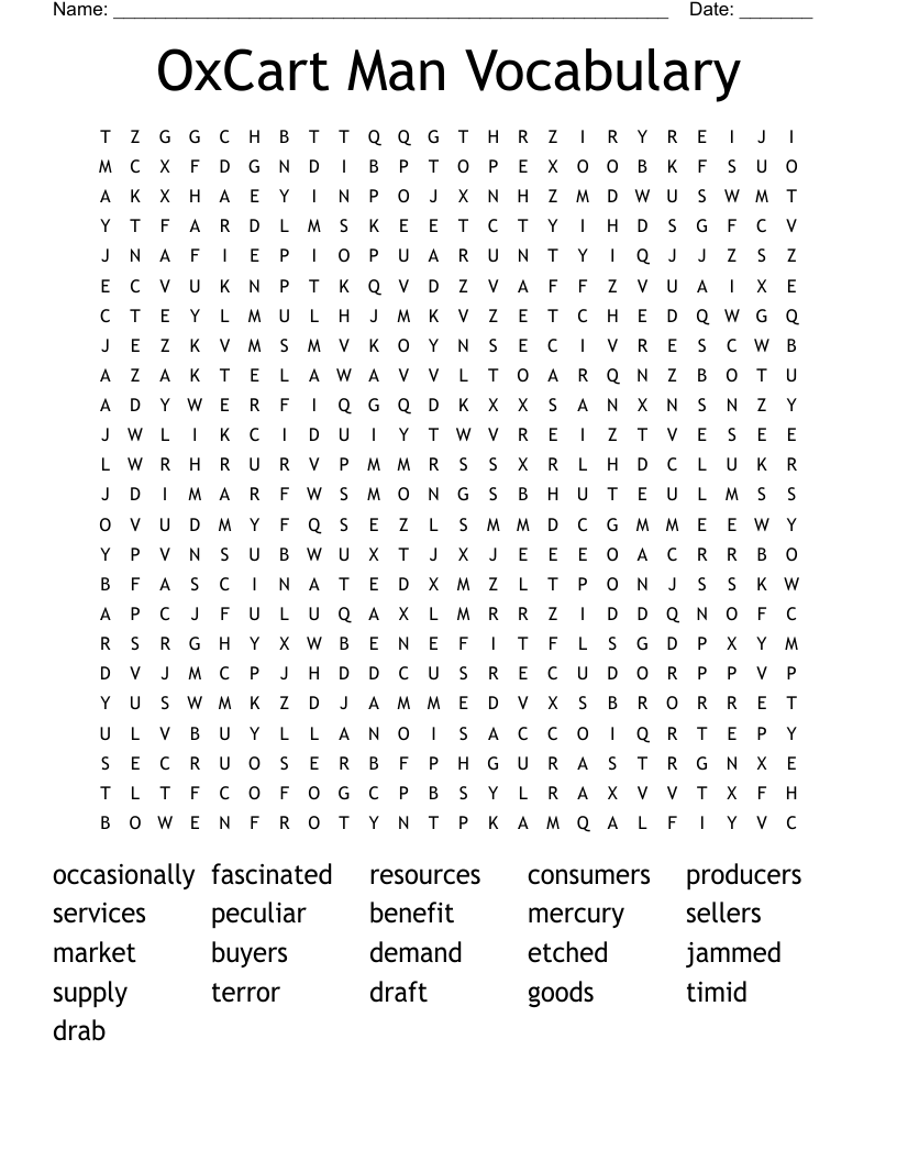 OxCart Man Vocabulary Word Search
