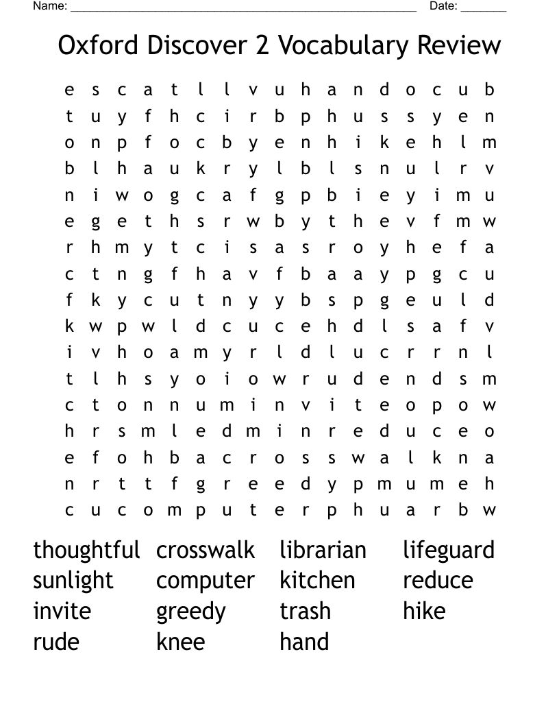 Oxford Discover 2 Vocabulary Review Word Search
