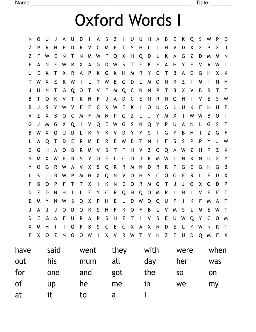 Oxford Words I Word Search