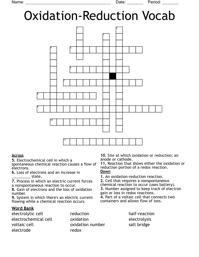 Oxidation-Reduction  Vocab Crossword