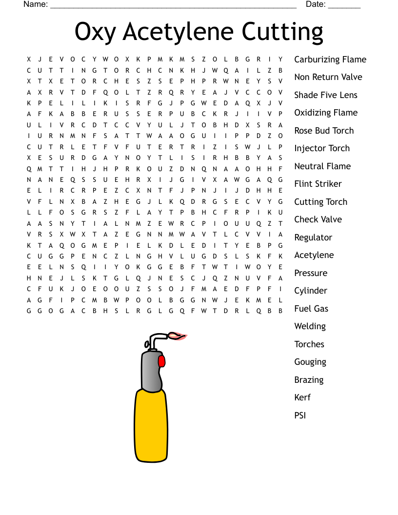 Oxy Acetylene Cutting Word Search