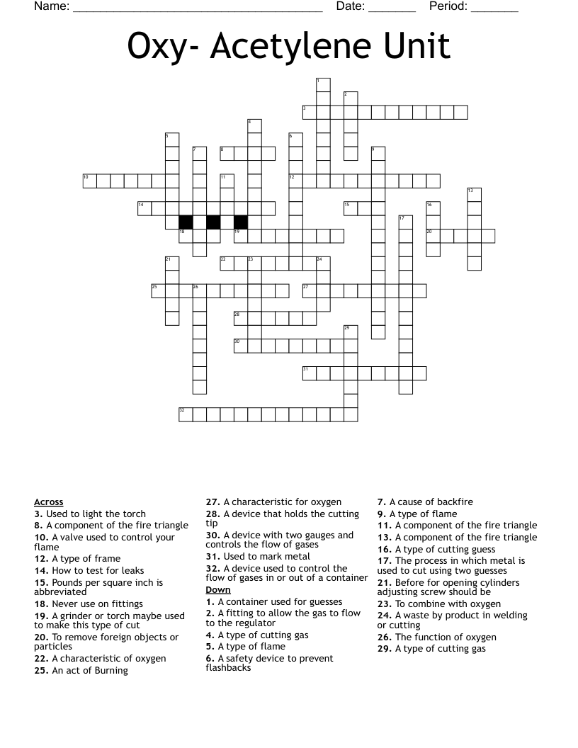 Oxy- Acetylene Unit Crossword