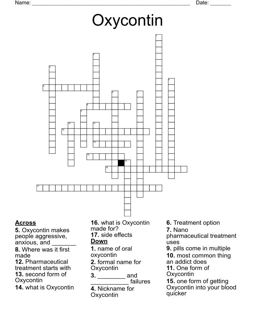Oxycontin Crossword