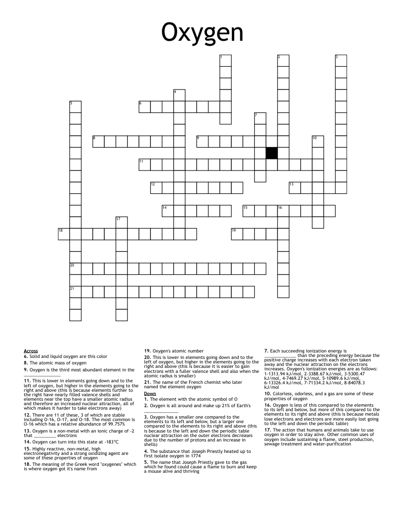 Oxygen Crossword