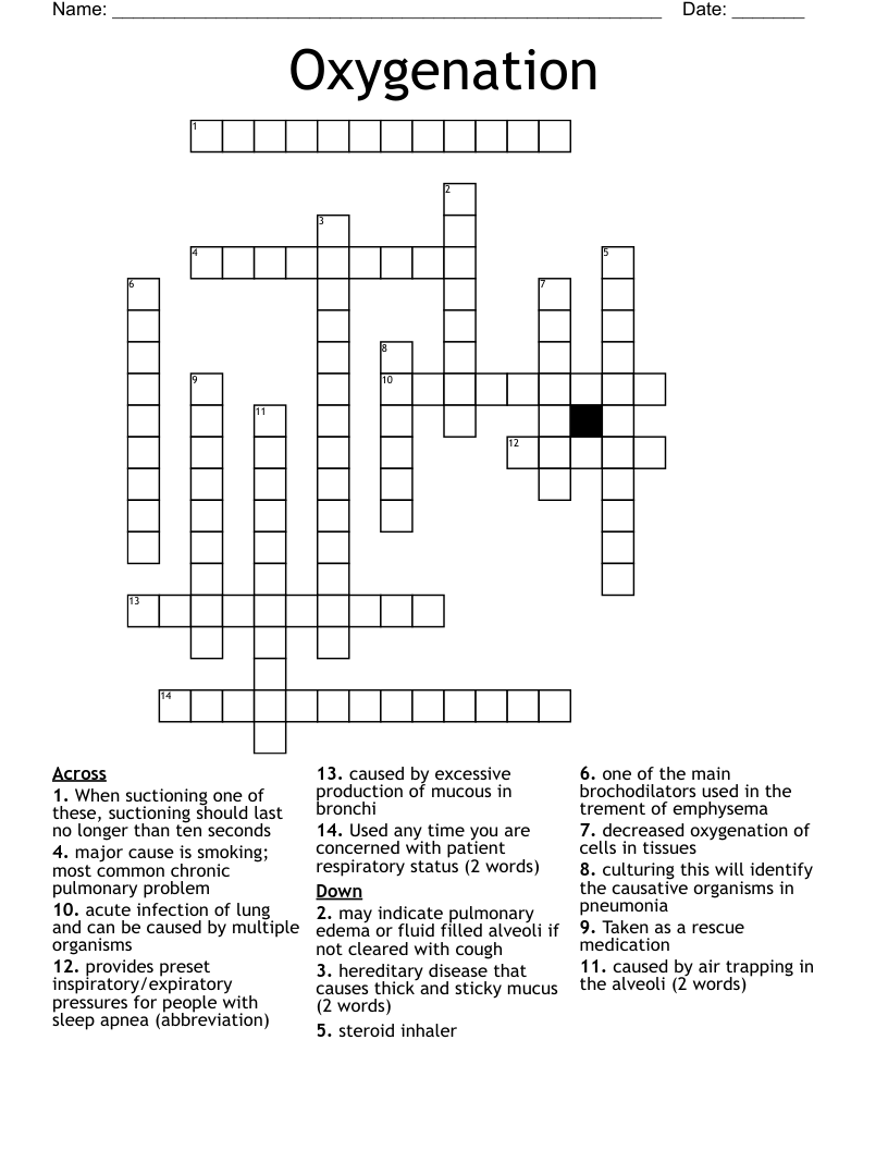 Oxygenation Crossword
