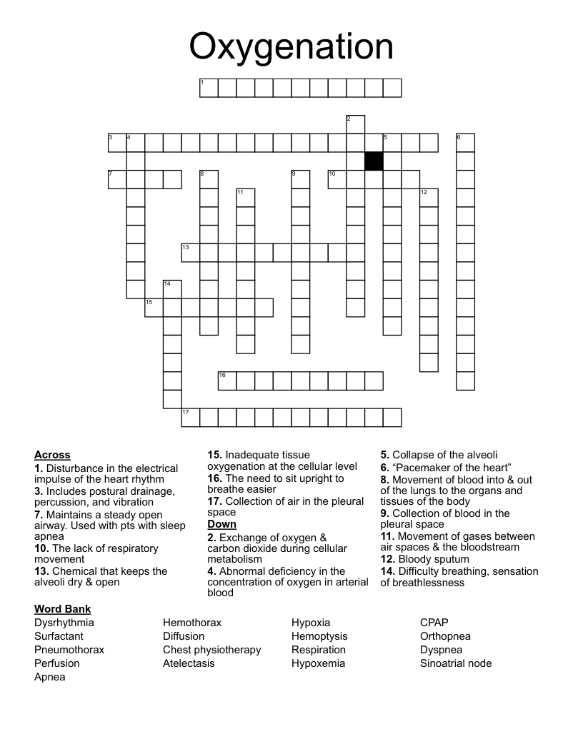 Oxygenation Crossword