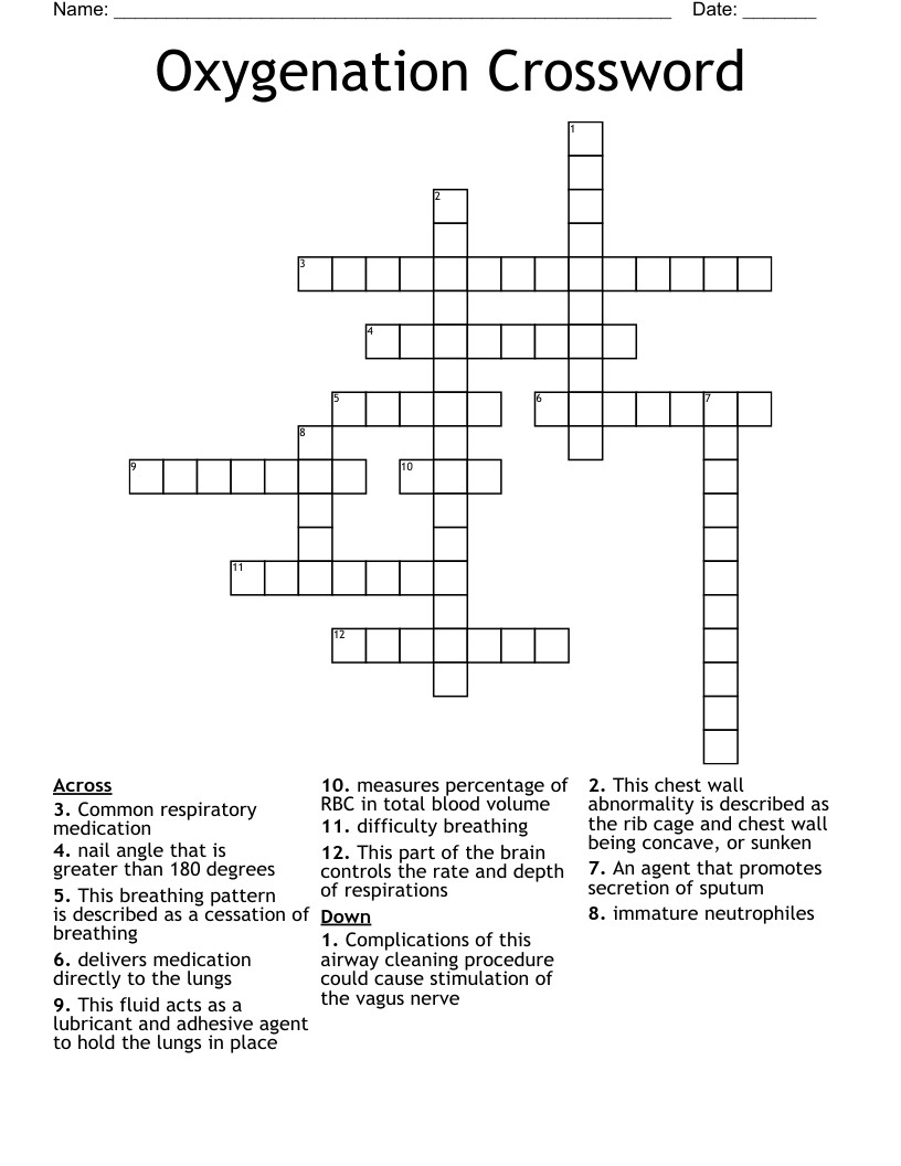Oxygenation Crossword