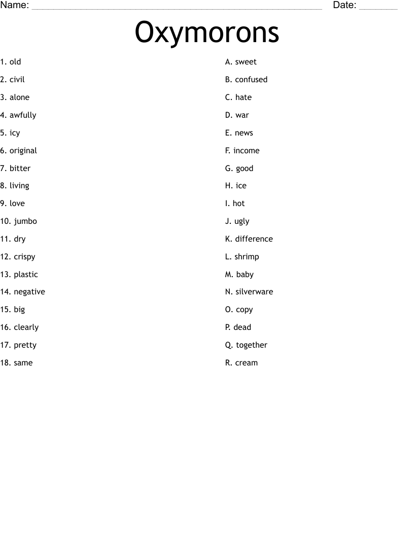 Oxymorons Worksheet