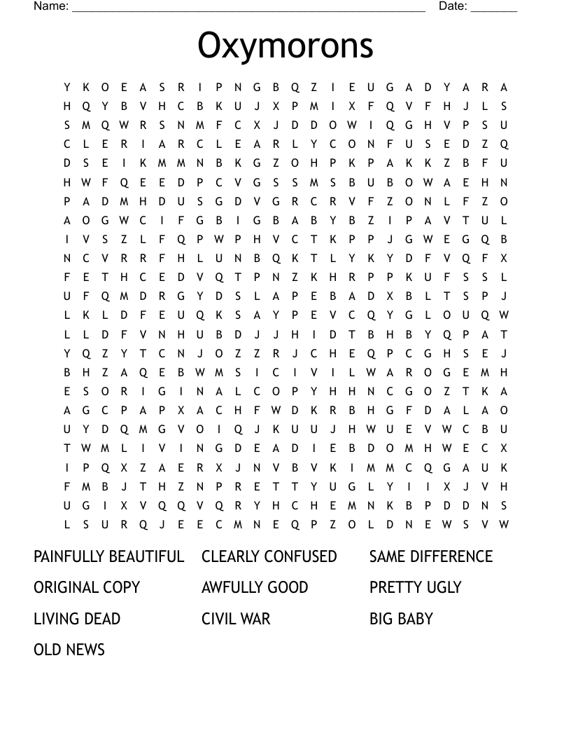 Oxymorons Word Search