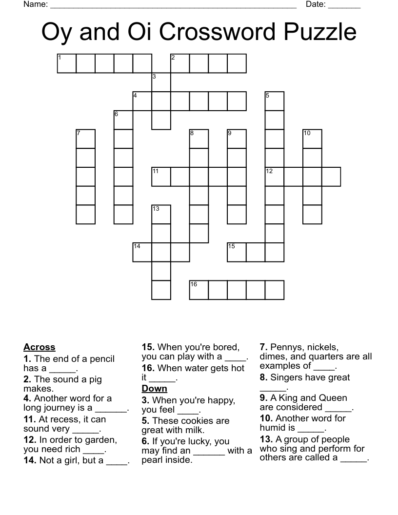 Oy and Oi Crossword Puzzle