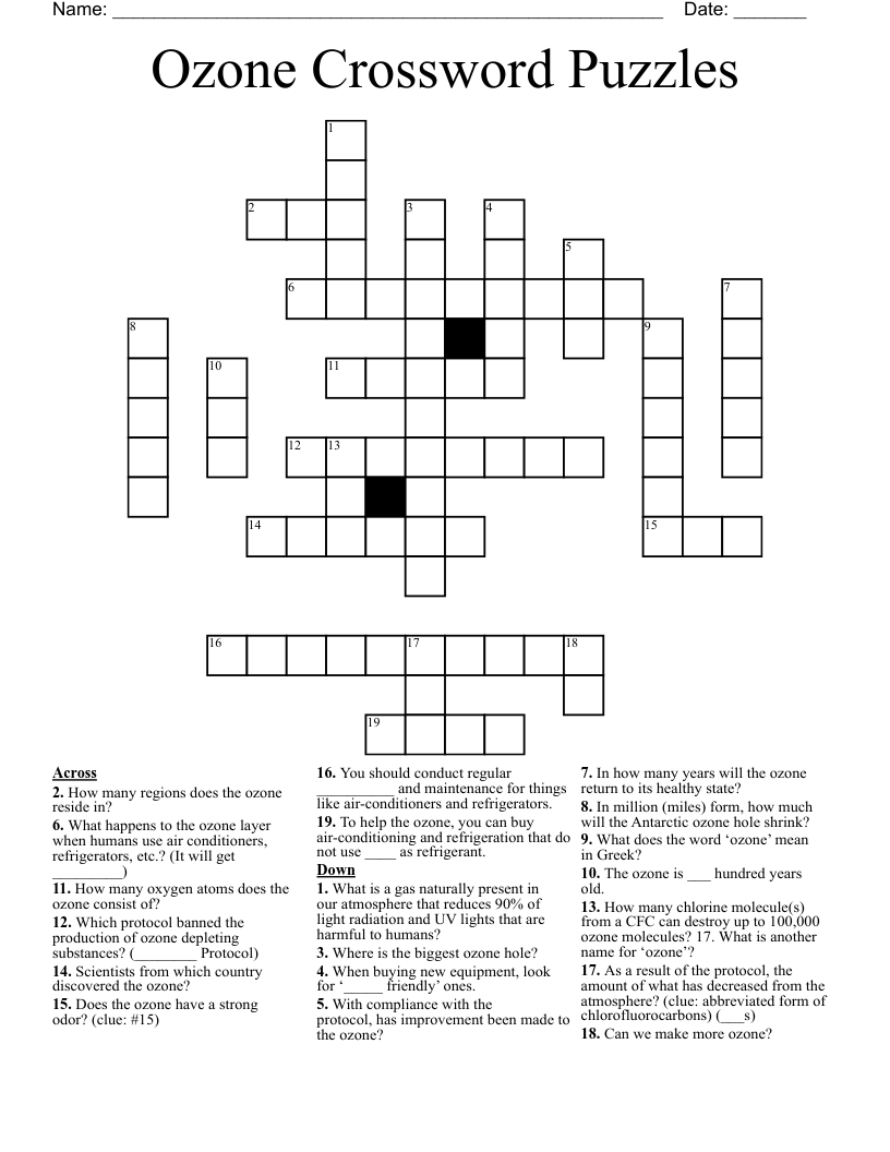Ozone Crossword Puzzles