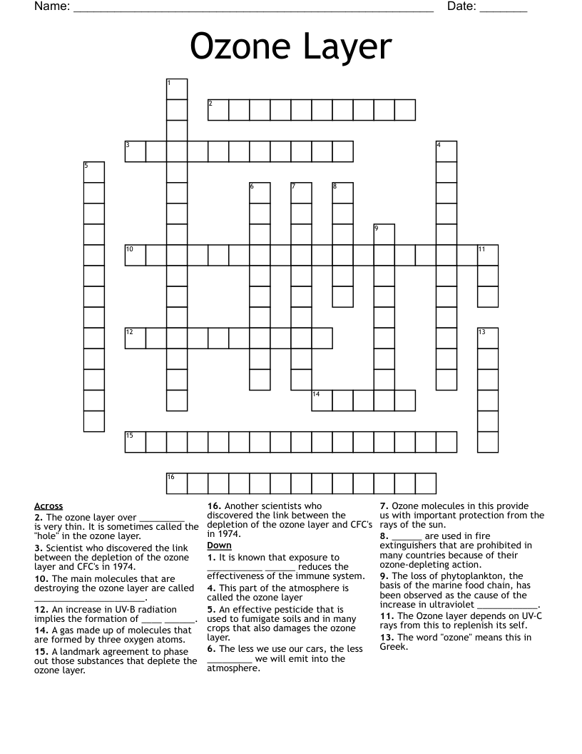 Ozone Layer Crossword