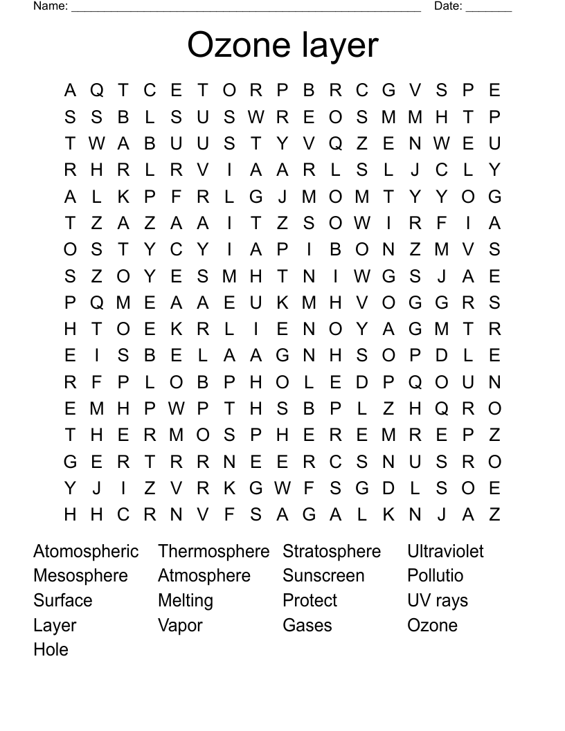 Ozone layer Word Search