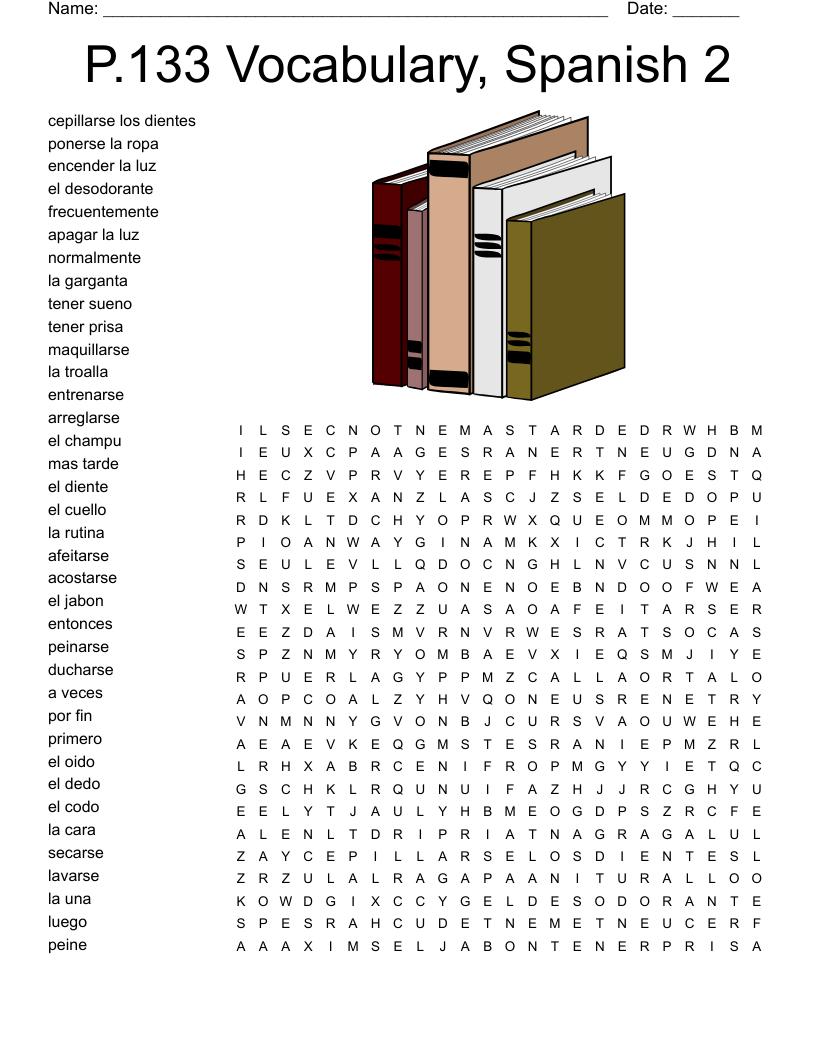P.133 Vocabulary, Spanish 2 Word Search