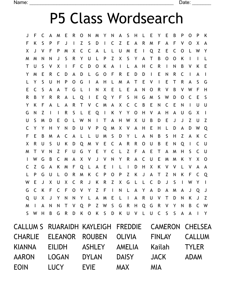 P5 Class Wordsearch 