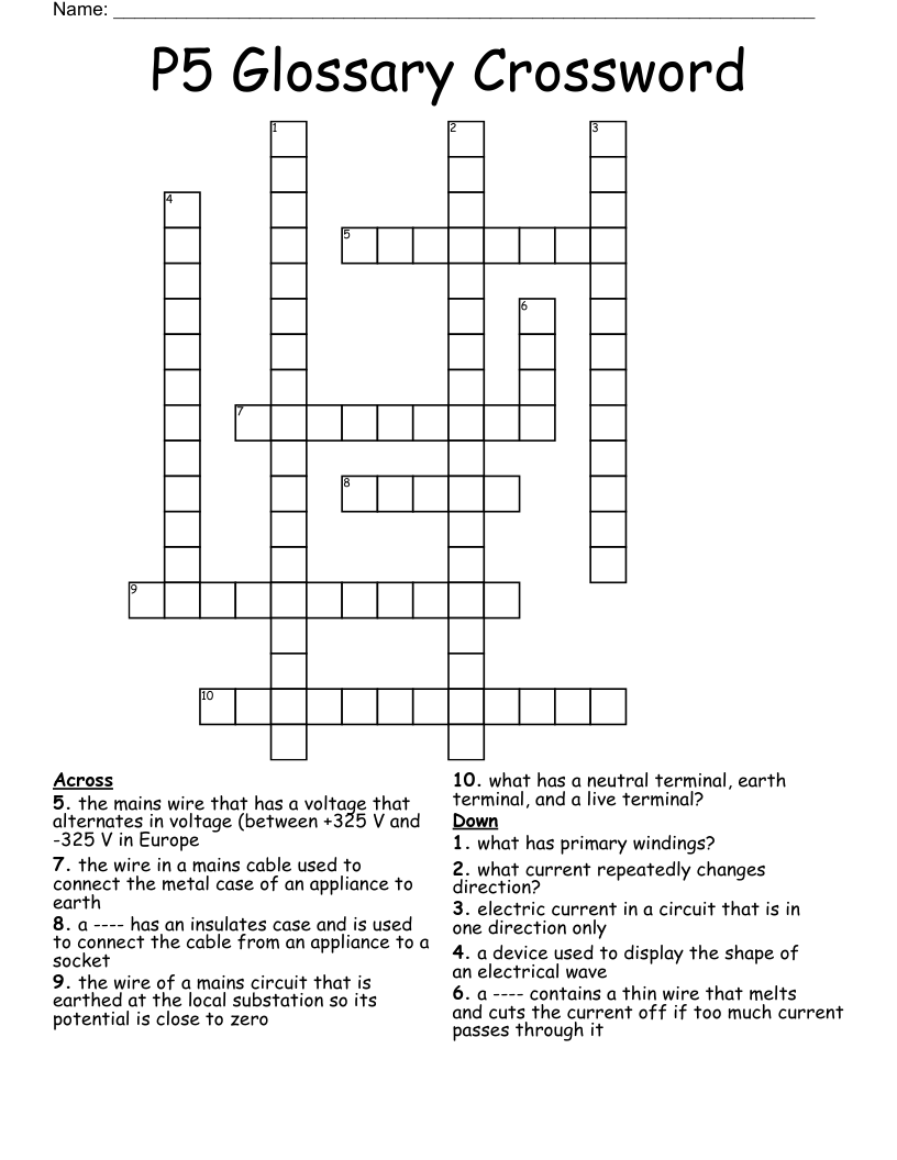 P5 Glossary Crossword