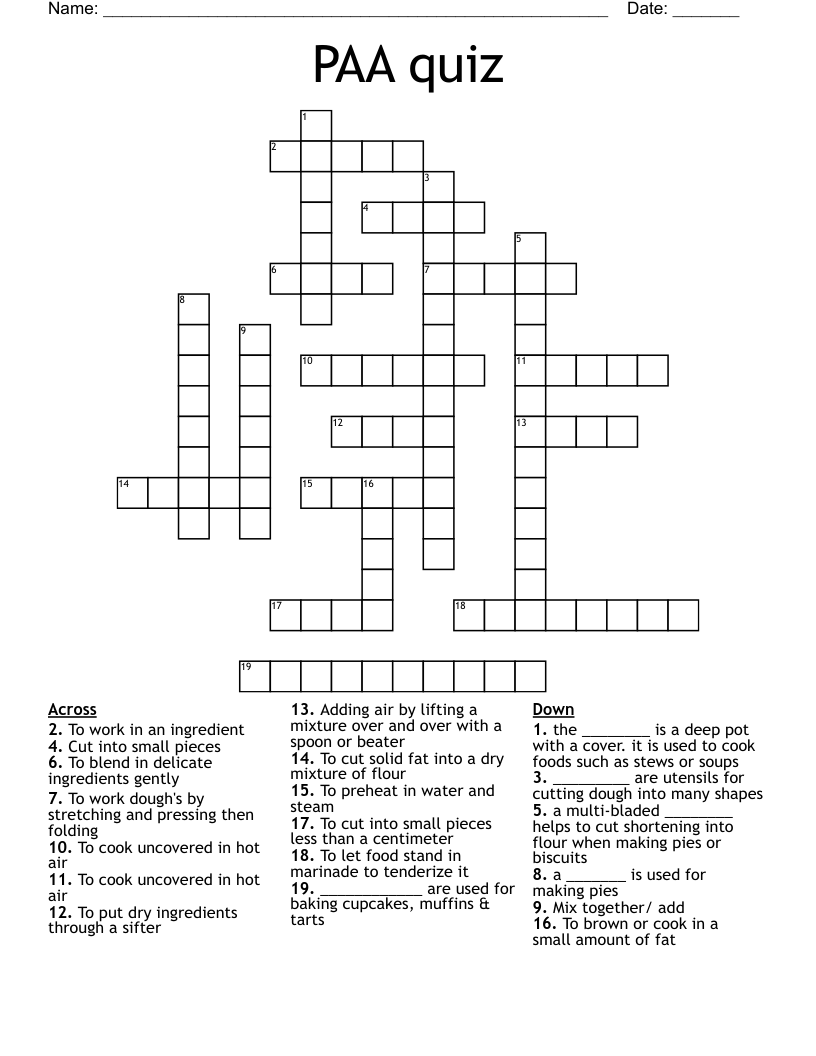 PAA quiz Crossword