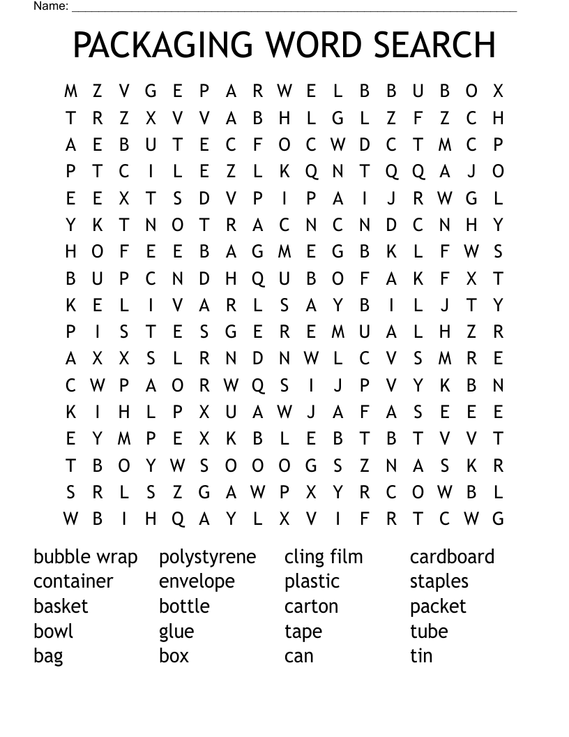PACKAGING WORD SEARCH