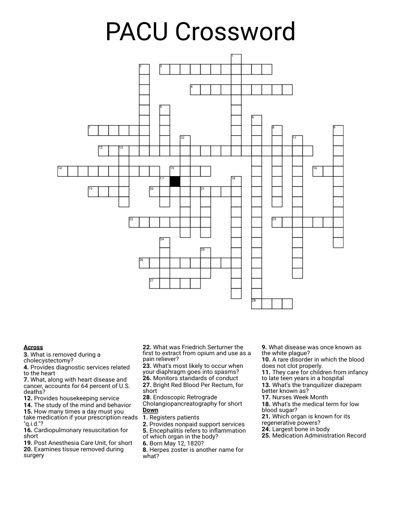 PACU Crossword