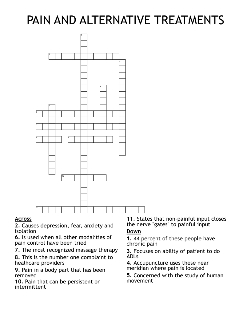 PAIN AND ALTERNATIVE TREATMENTS Crossword
