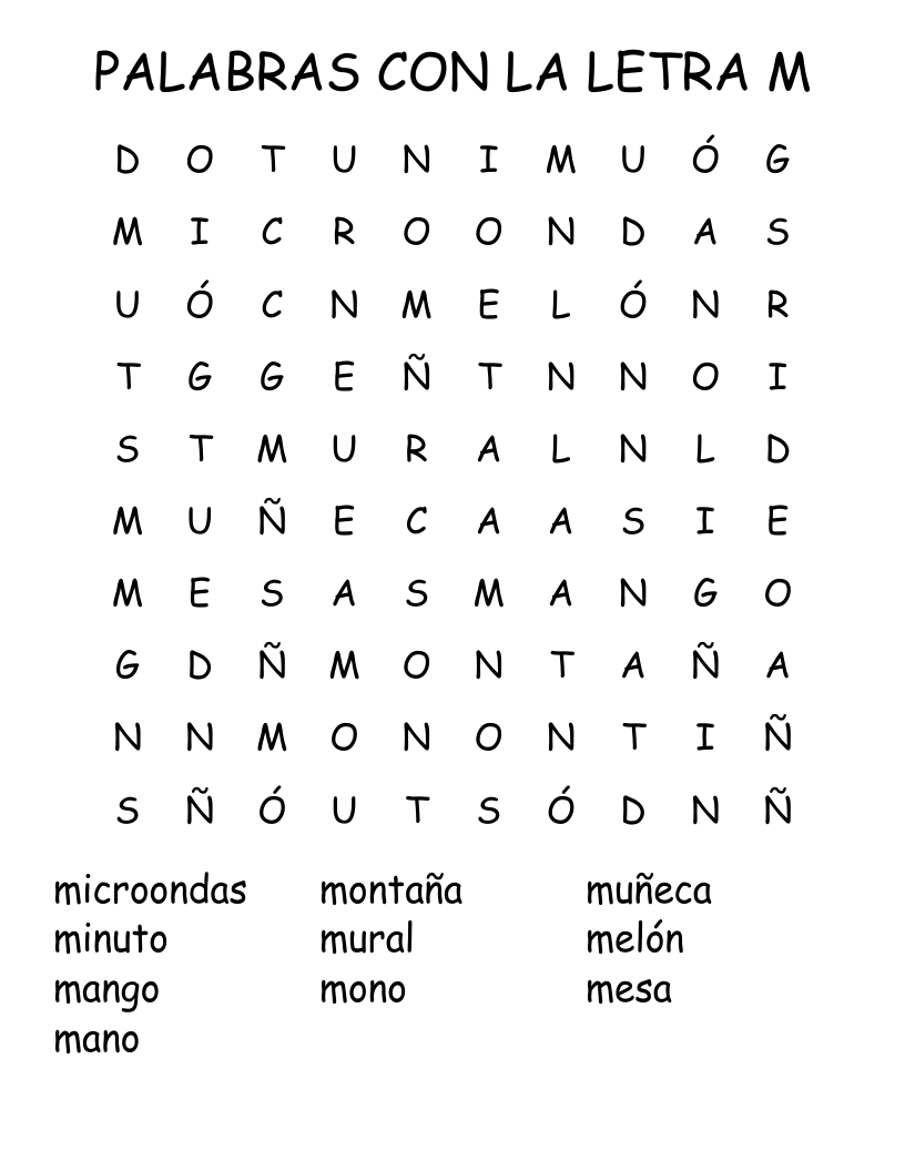 PALABRAS CON LA LETRA M Word Search