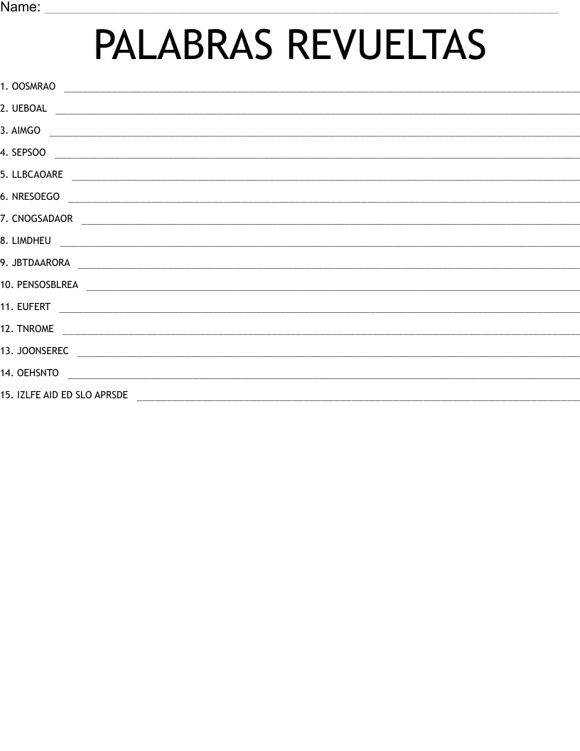 PALABRAS REVUELTAS Word Scramble