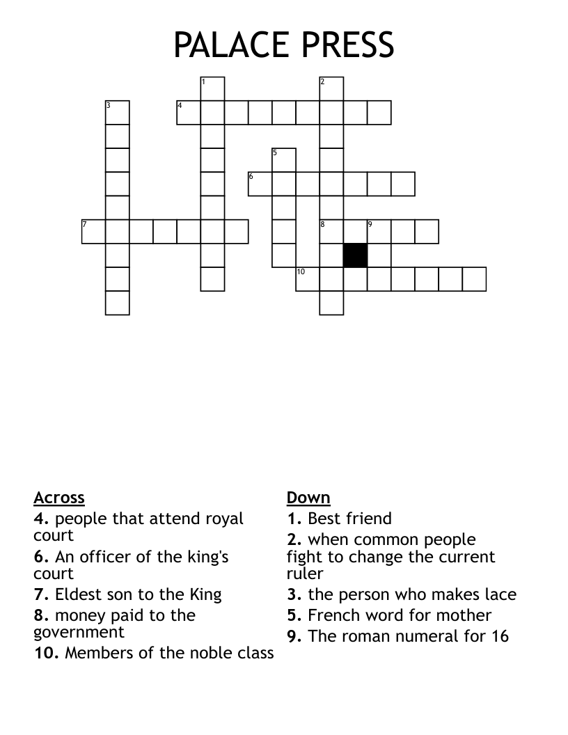 PALACE PRESS Crossword