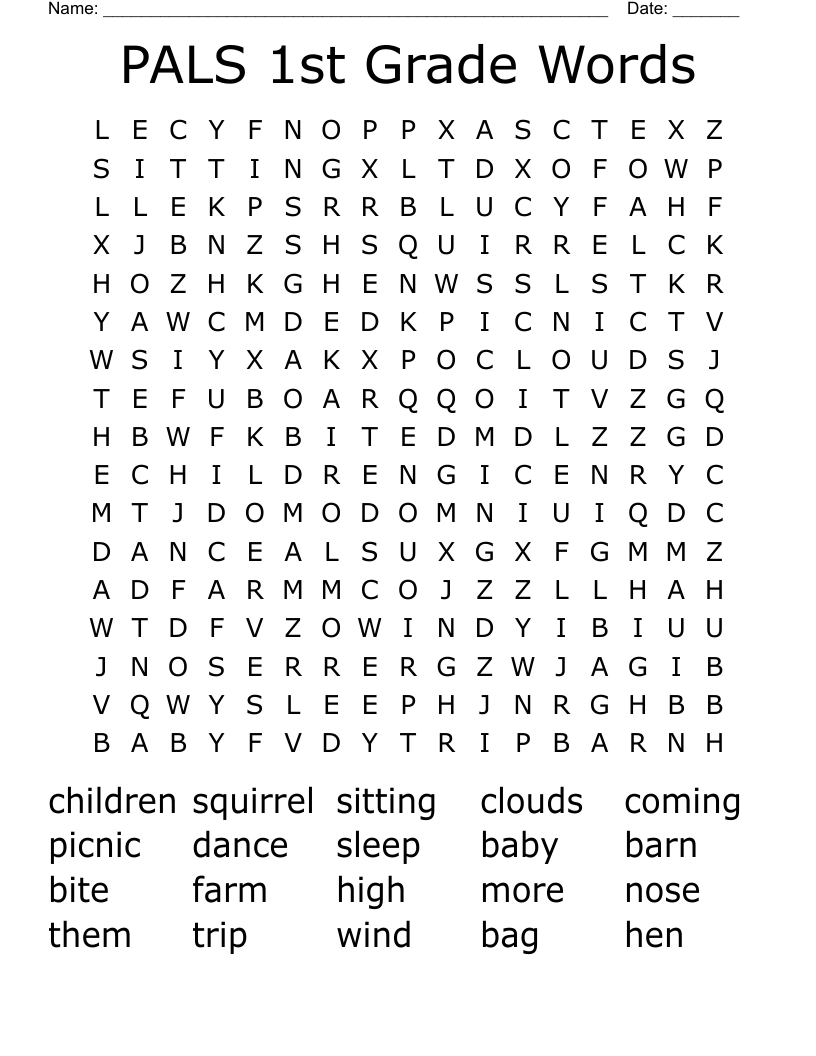PALS 1st Grade Words Word Search