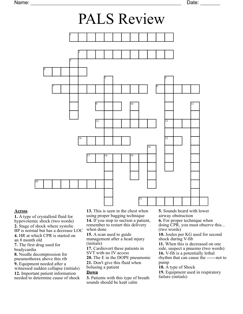 PALS Review Crossword