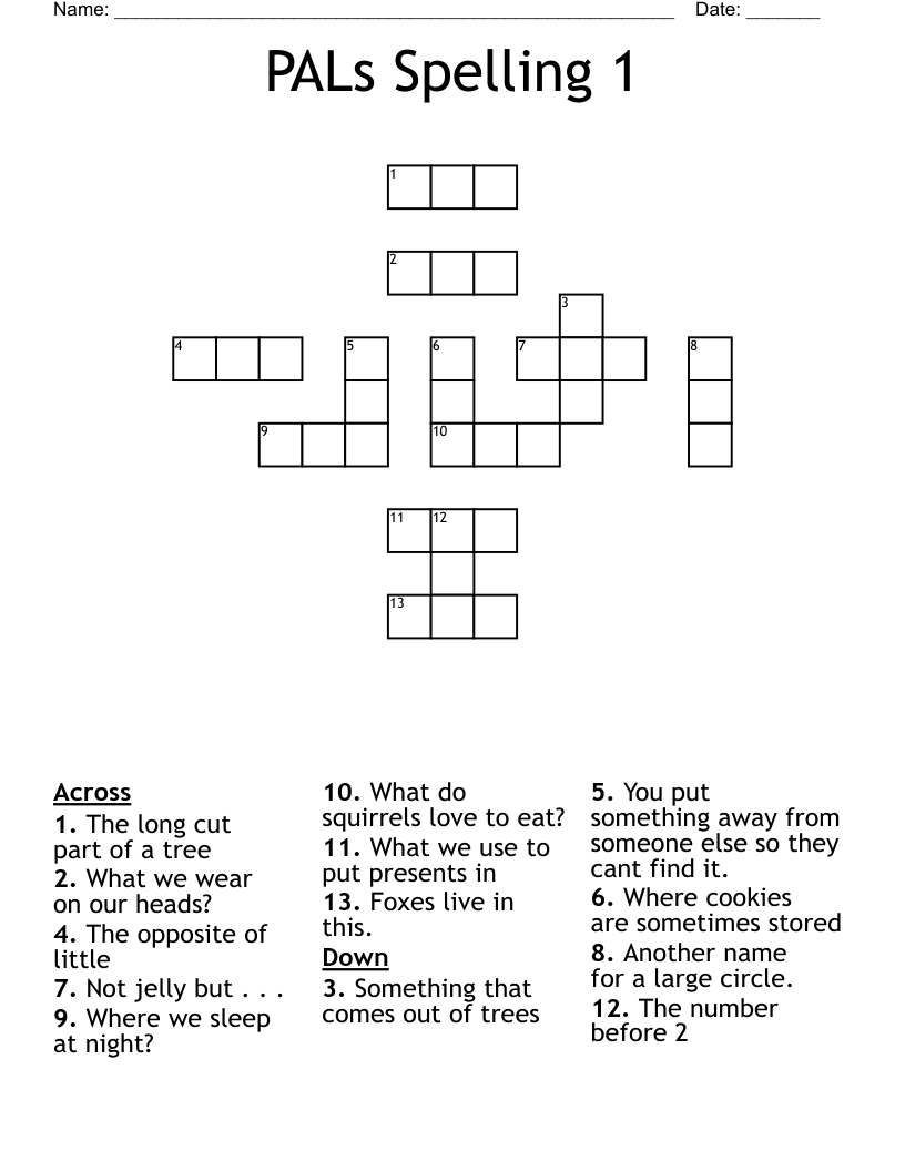 PALs Spelling 1 Crossword