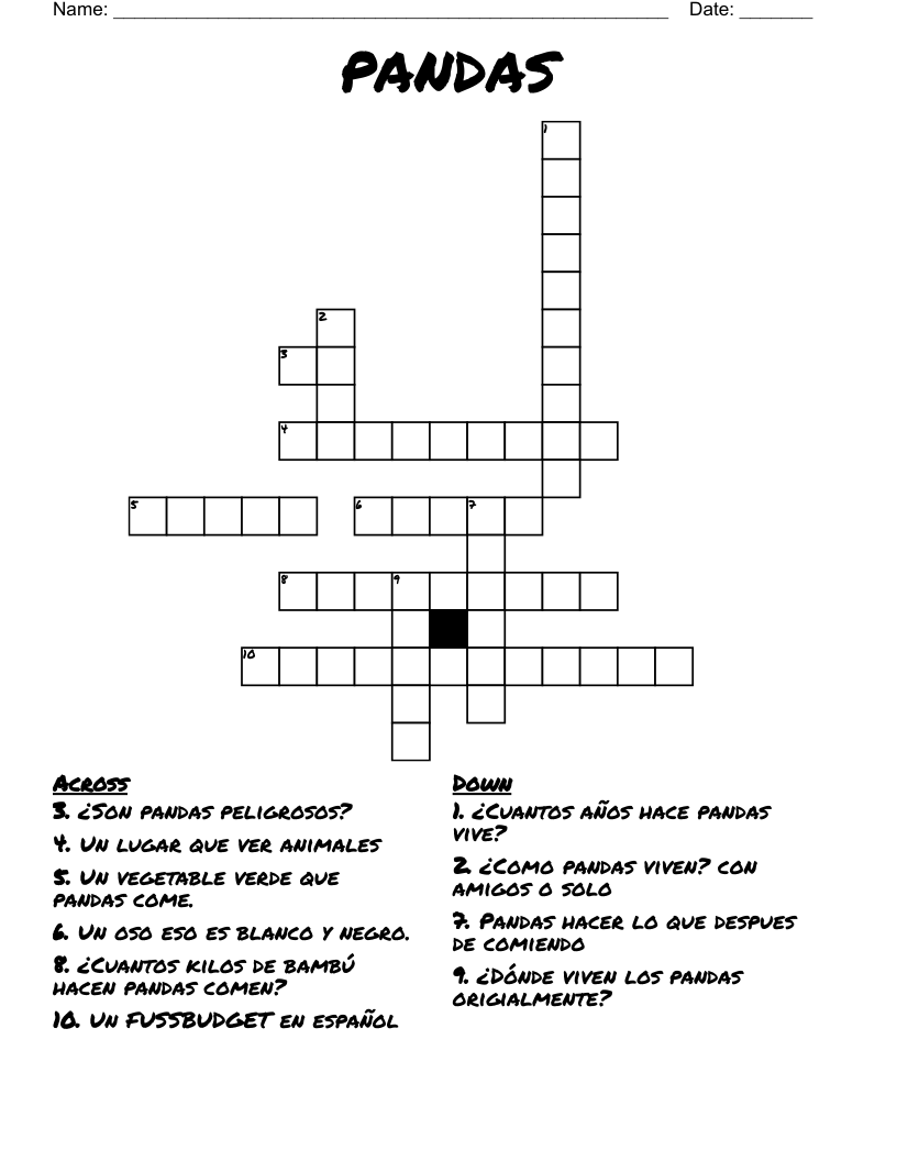 PANDAS Crossword