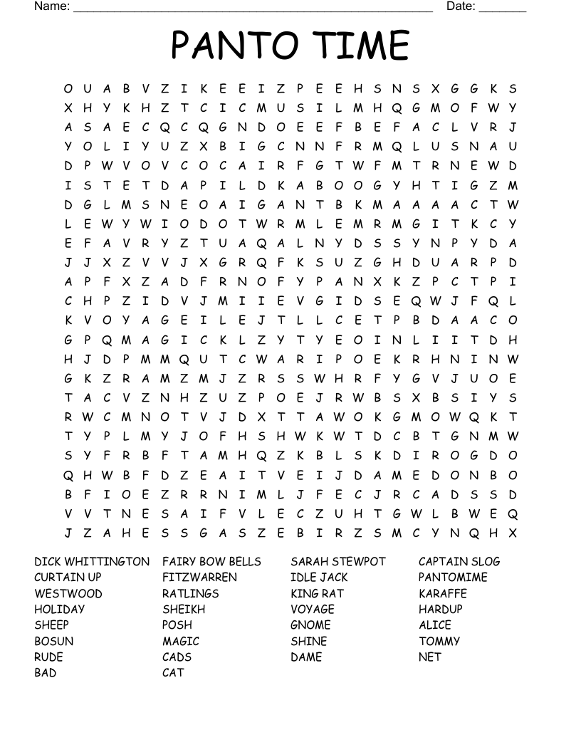 PANTO TIME Word Search