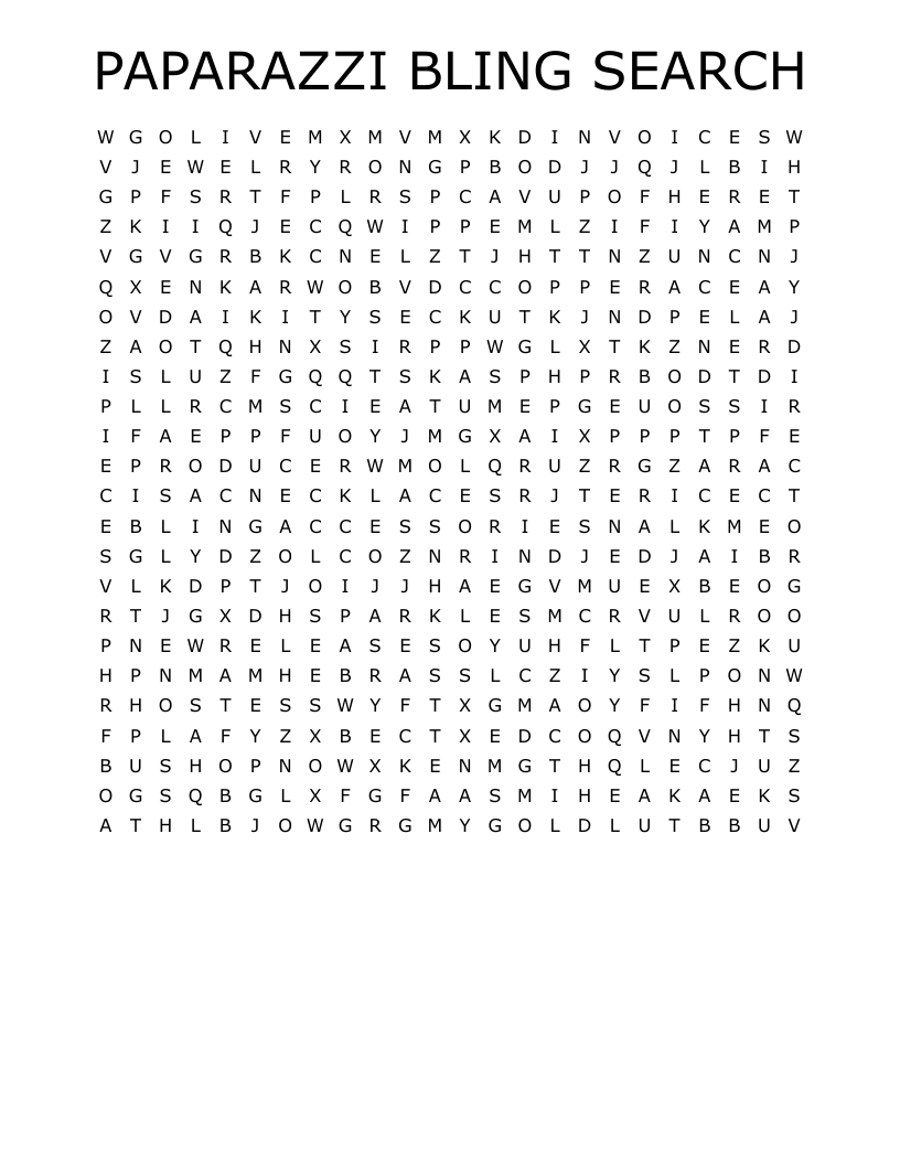 PAPARAZZI BLING SEARCH Word Search