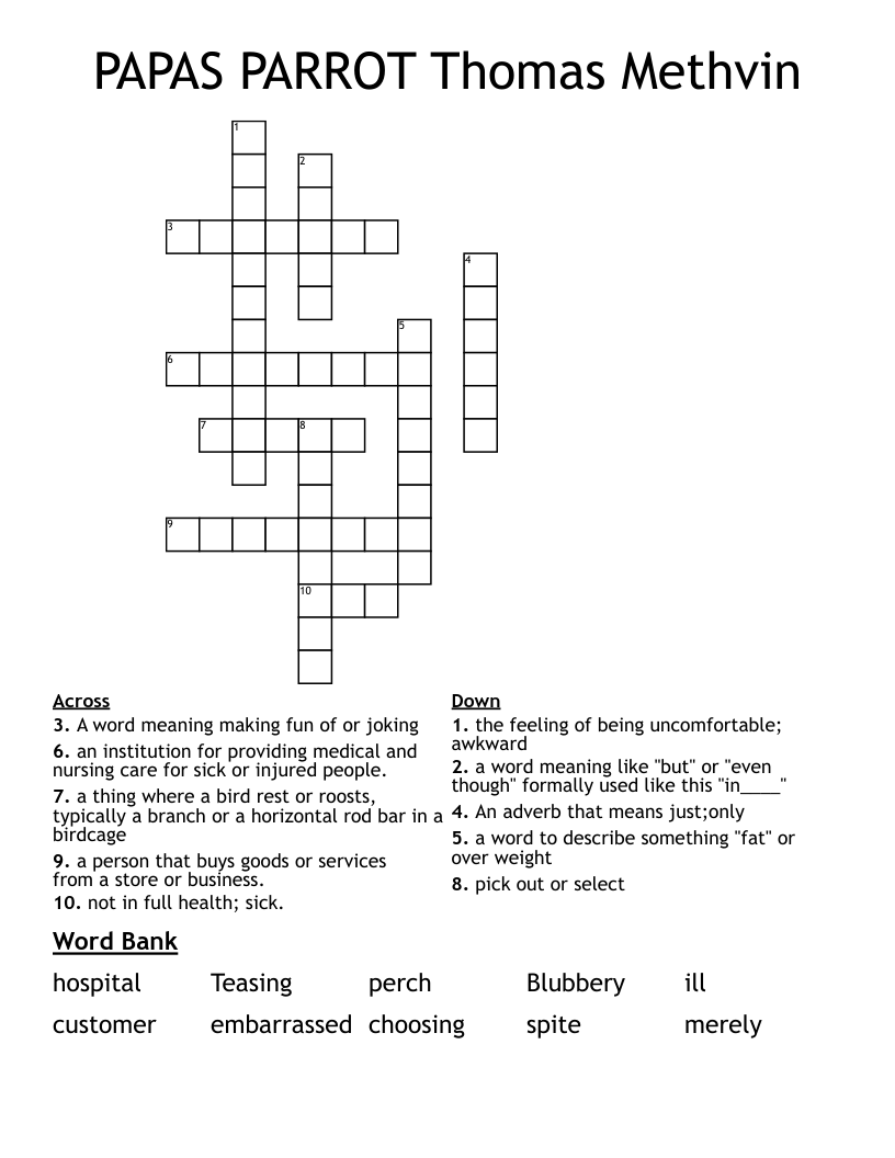 PAPAS PARROT Thomas Methvin Crossword