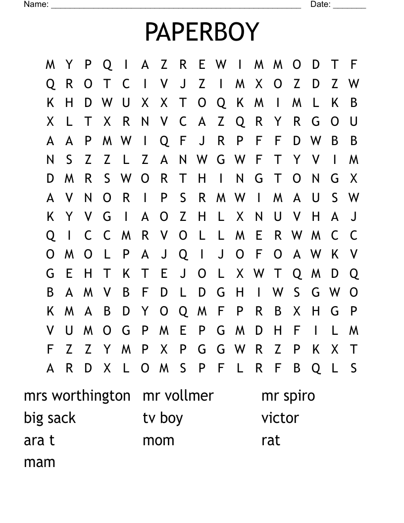 PAPERBOY Word Search