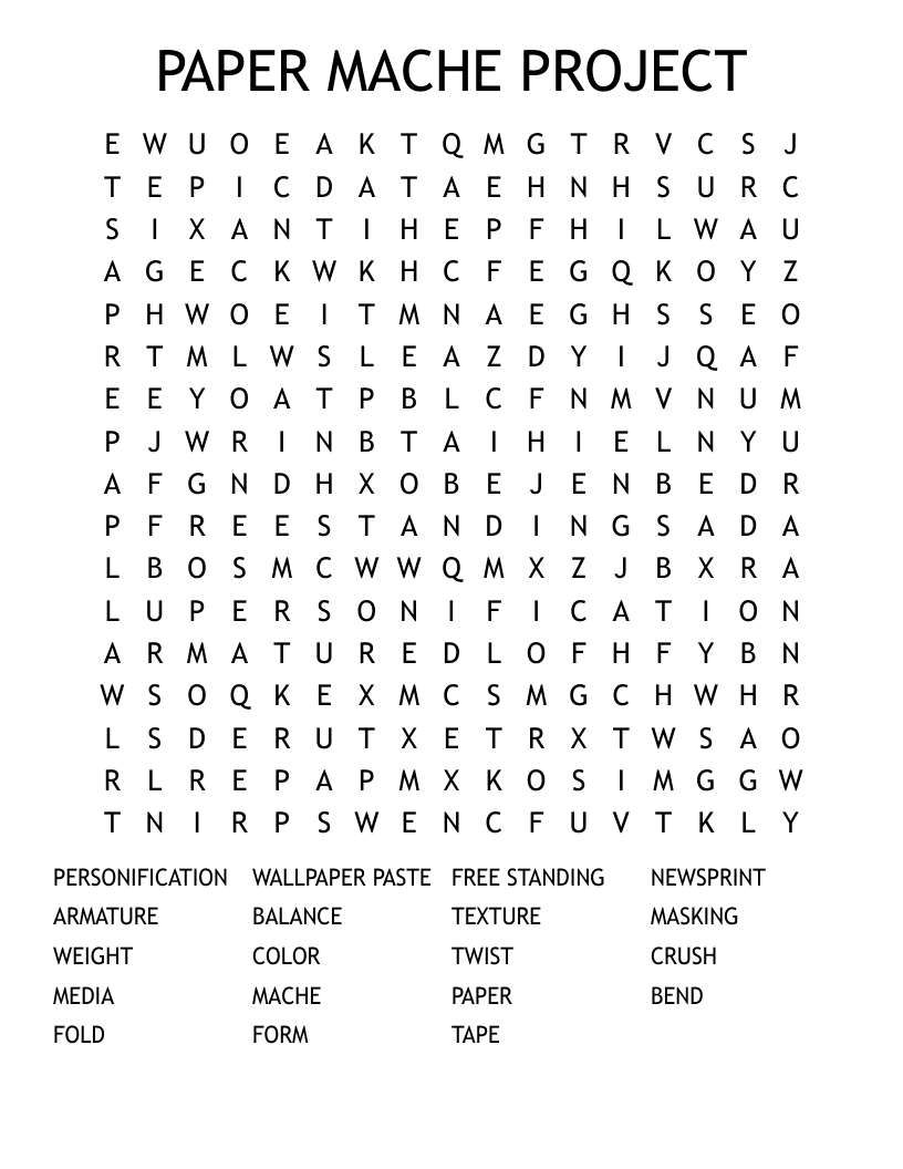 PAPER MACHE PROJECT Word Search