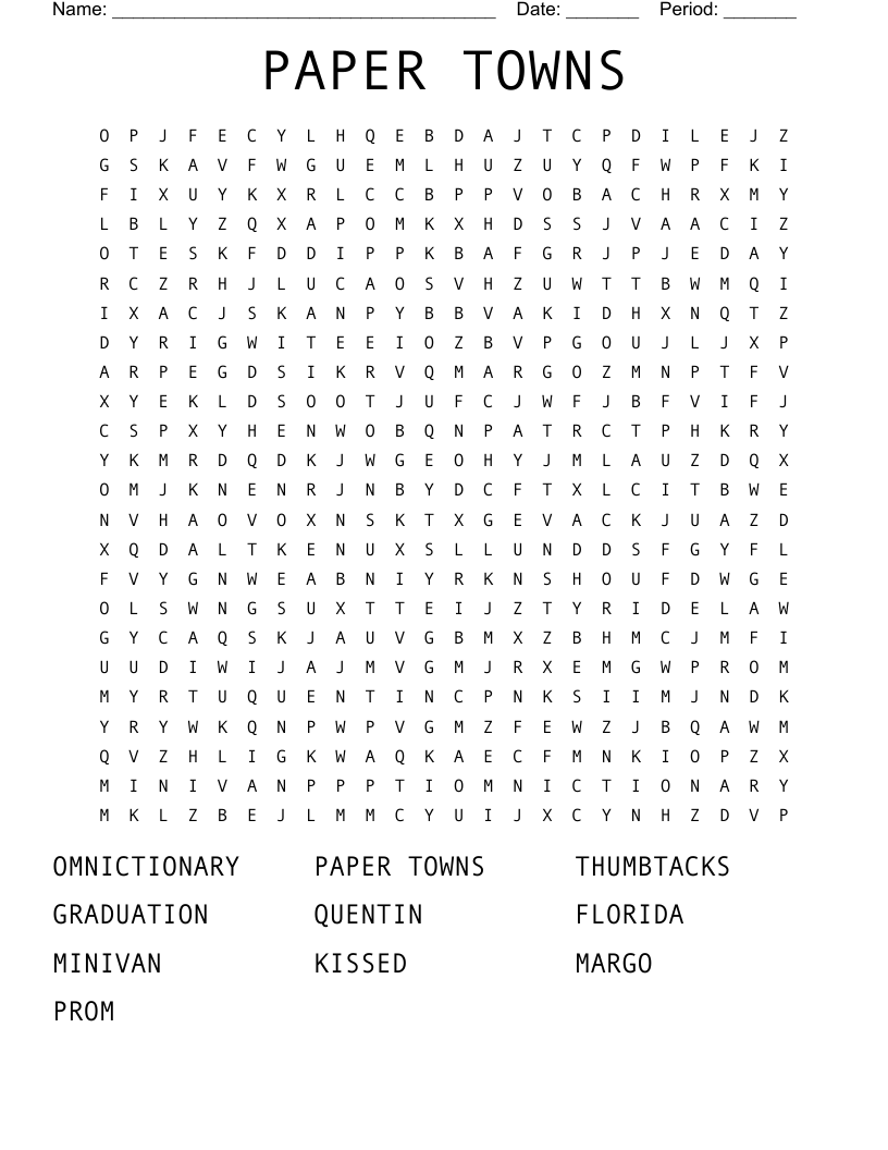 PAPER TOWNS  Word Search