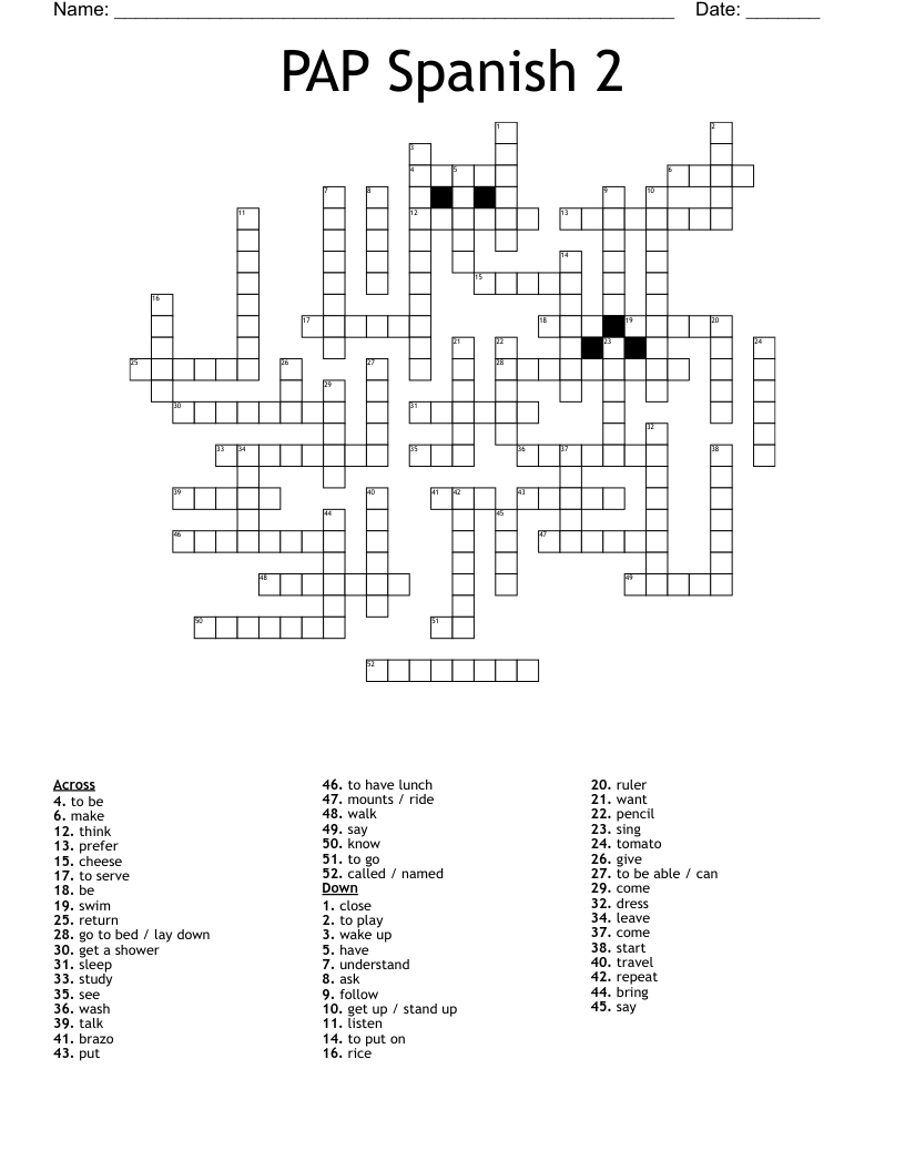 PAP Spanish 2 Crossword