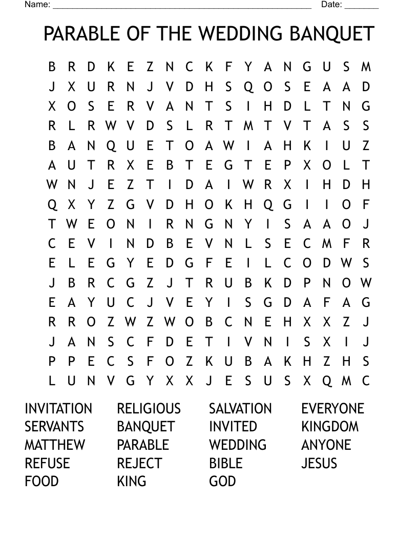 PARABLE OF THE WEDDING BANQUET Word Search