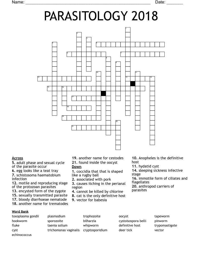 PARASITOLOGY 2018 Crossword