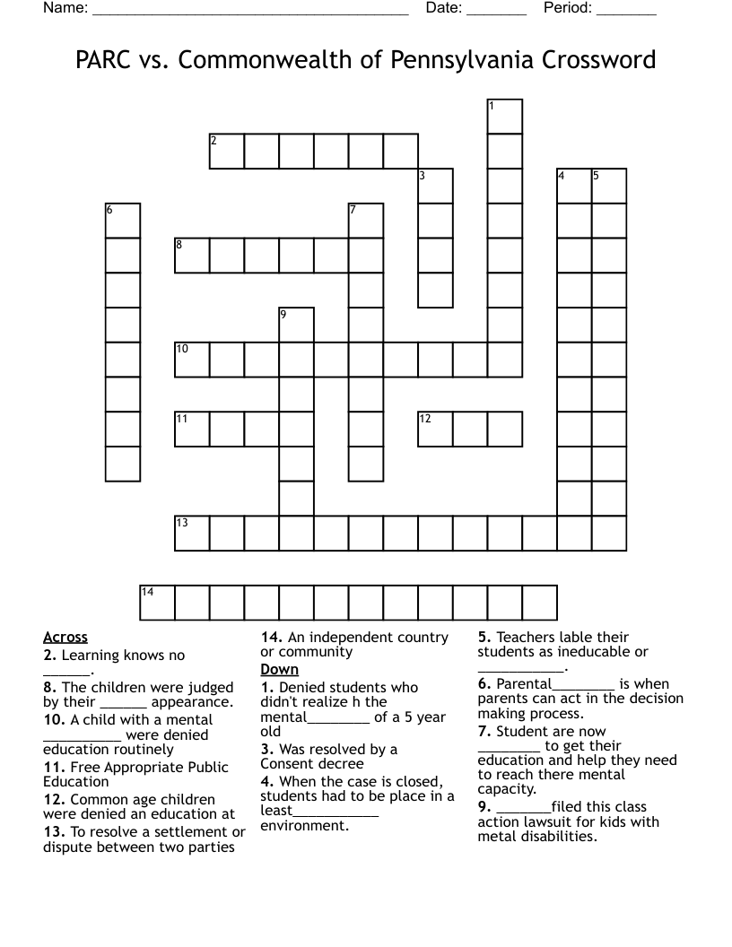 PARC vs. Commonwealth of Pennsylvania Crossword