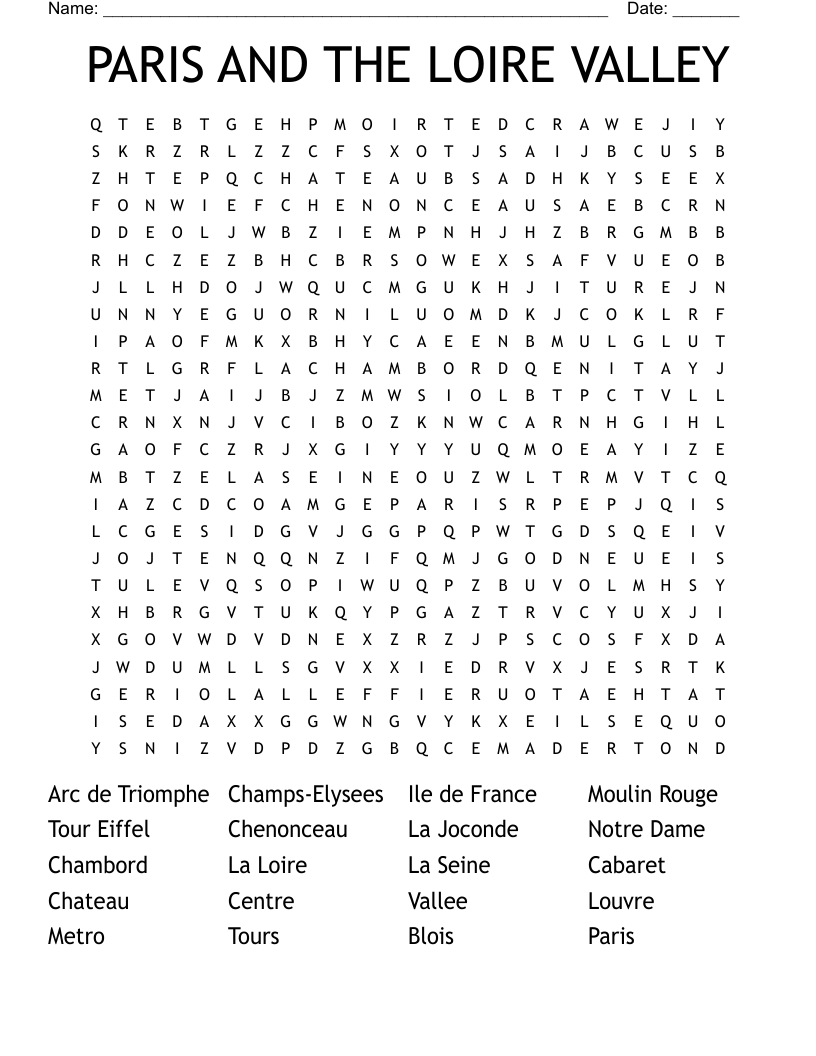 PARIS AND THE LOIRE VALLEY Word Search