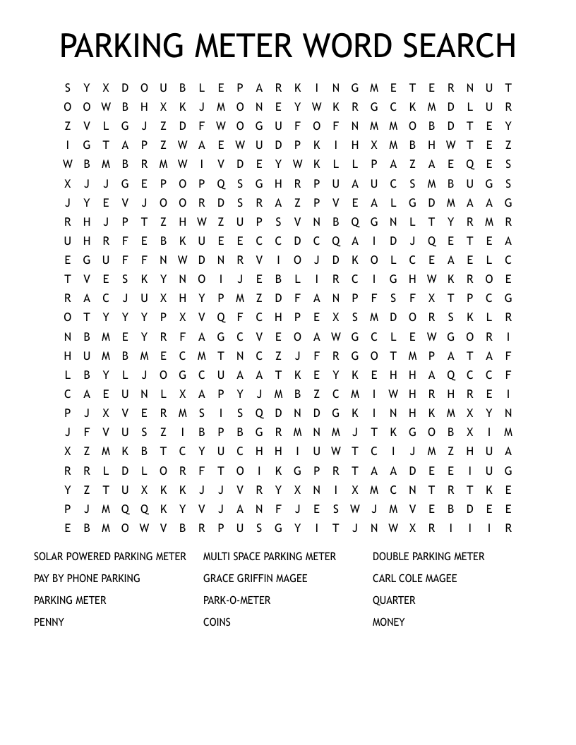 PARKING METER WORD SEARCH