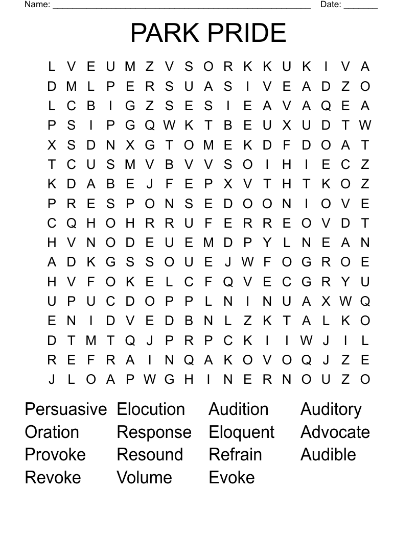 PARK PRIDE Word Search