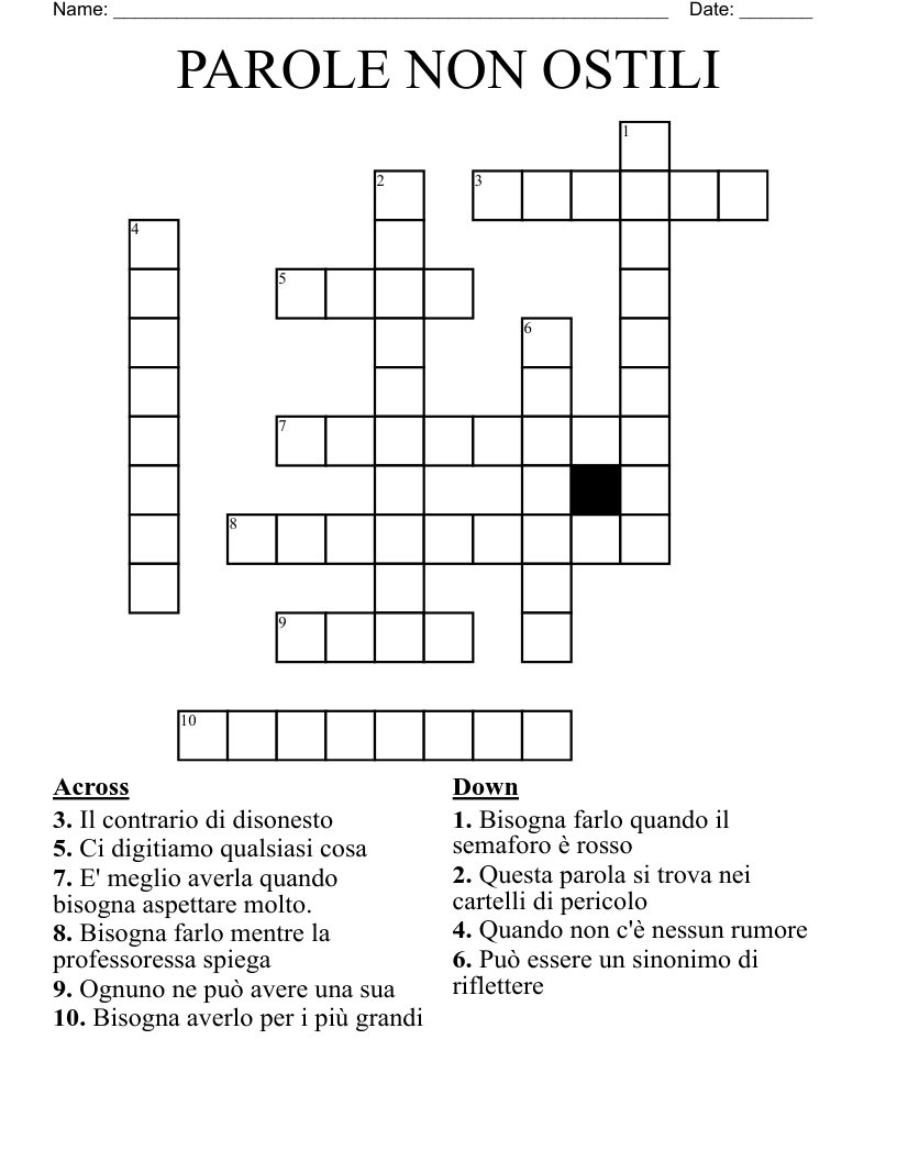 PAROLE NON OSTILI Crossword