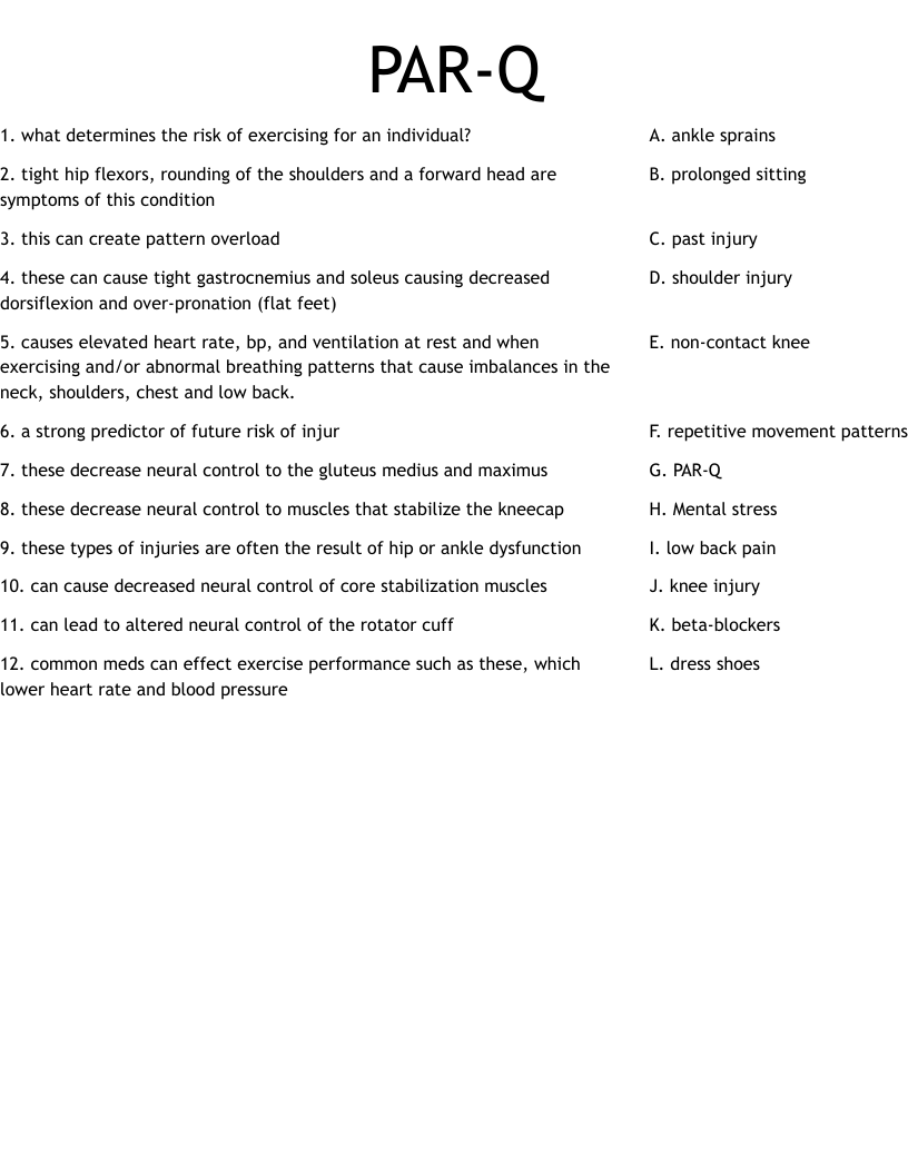 PAR-Q Worksheet