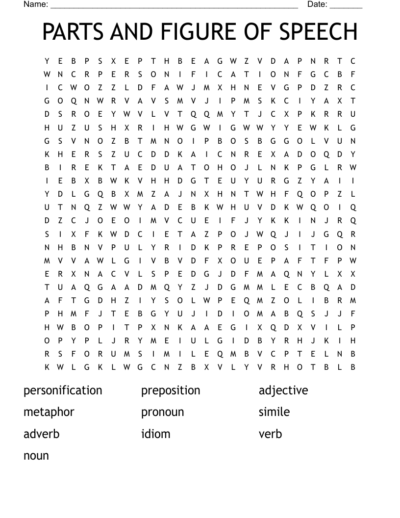 PARTS AND FIGURE OF SPEECH Word Search