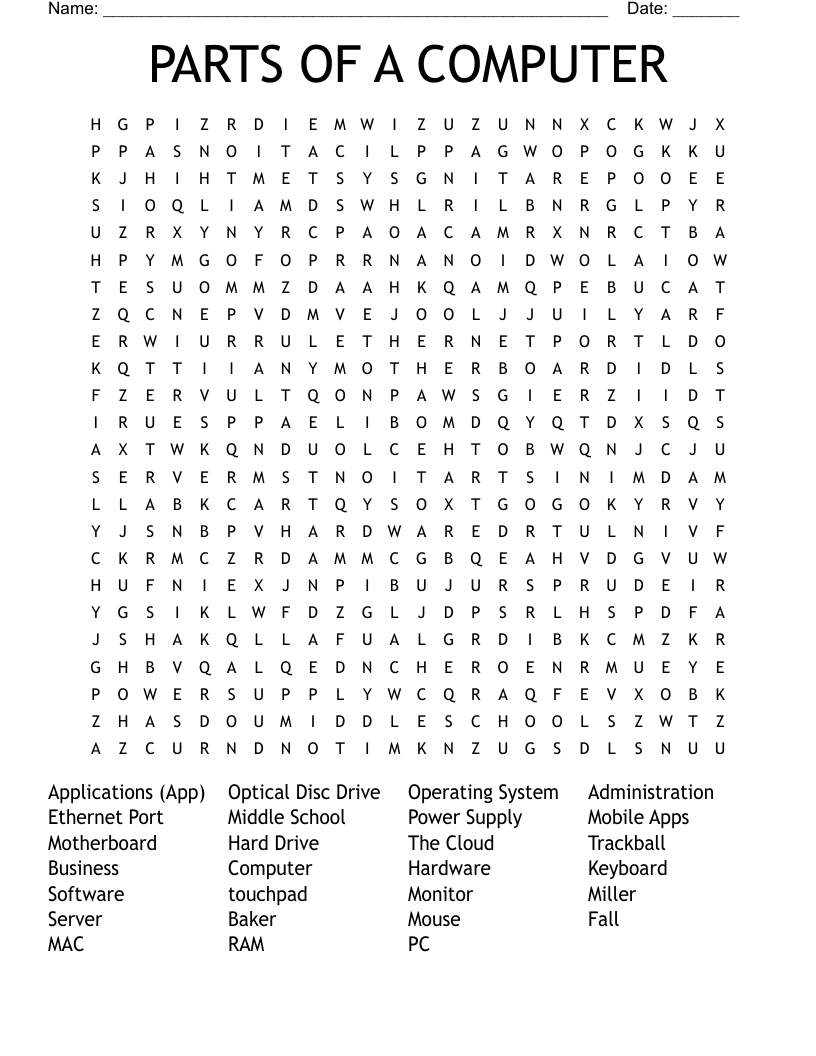 PARTS OF A COMPUTER Word Search