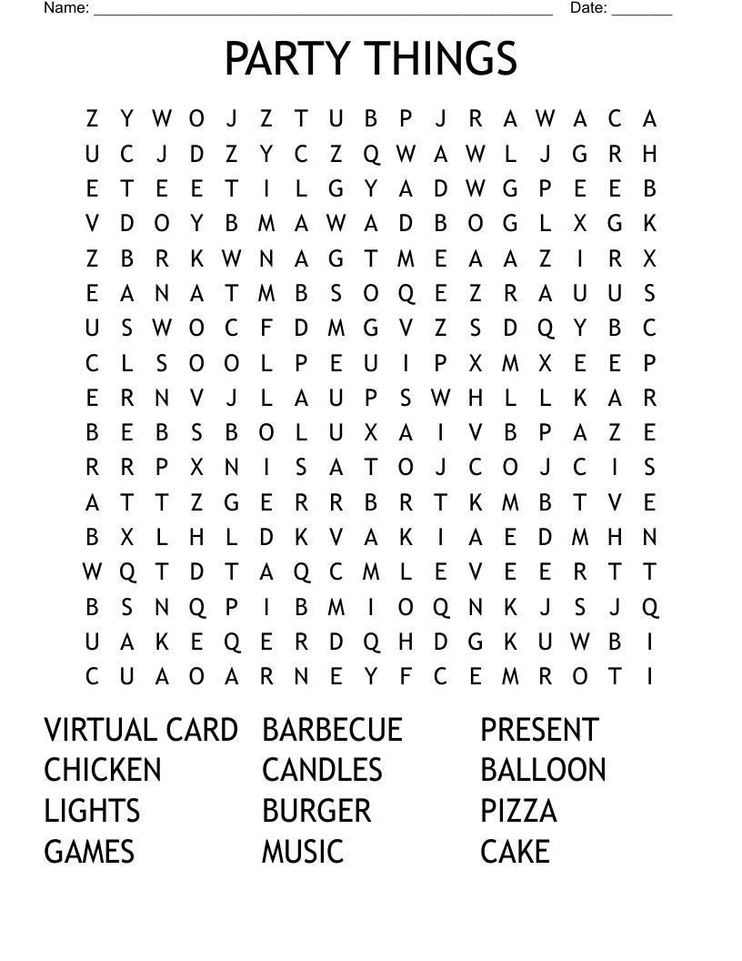 PARTY THINGS Word Search